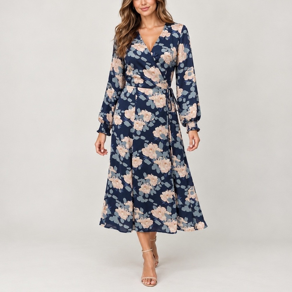 Bohme Tara Wrap Midi Dress S Blue Floral